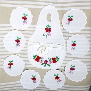 Vintage Hungarian Kalocsa RARE hand embroidered coaster set 9 Pcs.